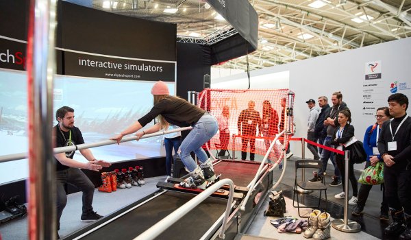 Ski and snowboard simulators can be tried out at SkyTechSport booth.