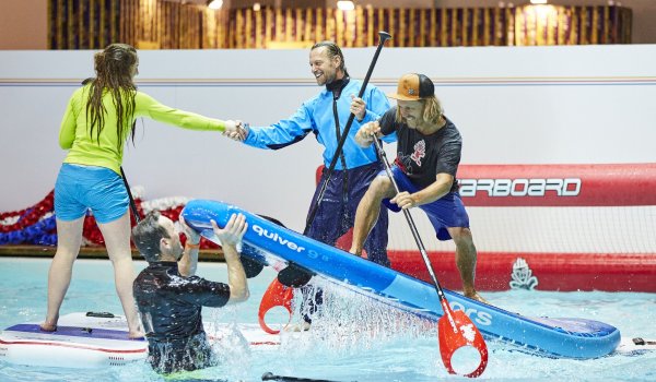 Flip it up in the air! If there's no big wave for stand up paddling at ISPO MUNICH you simply create one by hand.