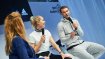 At the Adidas Symposium Manuel Neuer and Lena Gercke speak with moderator Isabella Müller-Reinhardt.