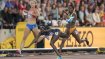 Auf Platz 1 gestürzt: Beim Ziel-Finish setzt 100-Meter-Siegerin Tori Bowie ihre blauen Adidas-Schuhe in Szene.