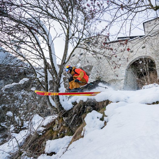 Freeskier Markus Eder during the shooting of his film "The Ultimate Run".