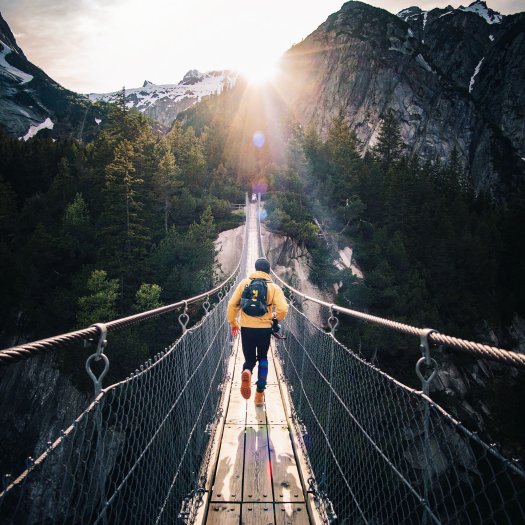 Wanderer auf einer Hängebrücke