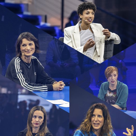 Collage of various pictures of female speakers at ISPO Munich 2024