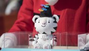 This is Soohorang the white tiger. The name is made up of the Korean words for protection (Sohoo) and Tiger (ho-rang-i)