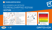 One example is the Ortovox ski touring trail in Rofan. A total of seven display panels provide tourers with important information about avalanche safety or the functioning of the avalanche transceiver.