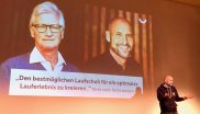 Hohe Ansprüche: Andre Kriwet, hier beim Vortrag auf dem Laufsymposium der ISPO Munich 2019, und sein Mitgründer Professor Gerd-Peter Brüggemann setzen auf „Qualität statt Quantität“.