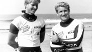 Robby Naish (rechts) und Björn Dunkerbeck beim Windsurf World Cup 1988 auf Sylt.