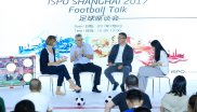 Adjacent to the water sports demo hall, Wynton Rufer (second from the right) explains the development of soccer in China to the audience