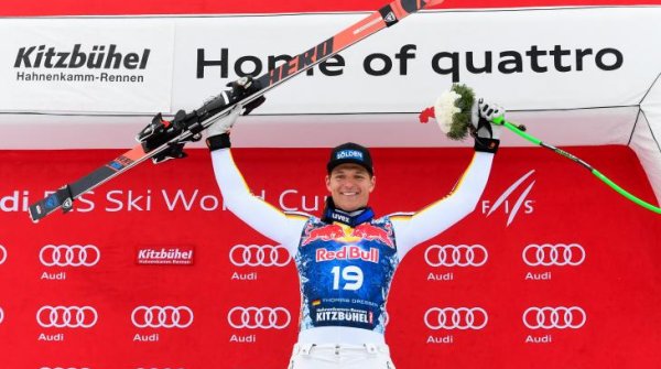 Thomas Dreßen celebrates his first World Cup victory on the infamous Streif.