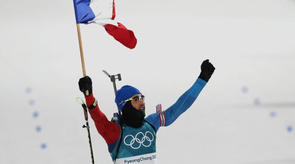 Biathlet Martin Fourcade, Frankreich, siegt in der Verfolgung in Pyeongchang