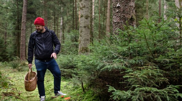 Food expert Sven Christ collecting mushrooms