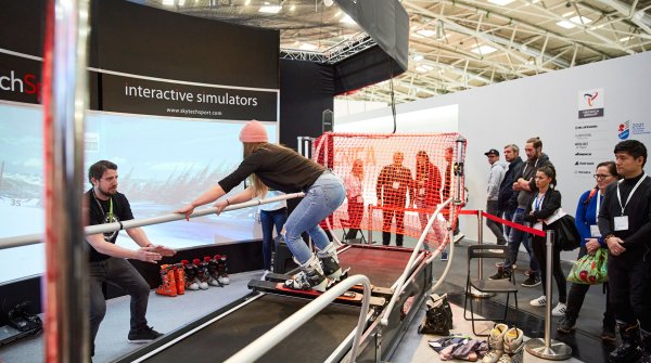 Ski and snowboard simulators can be tried out at SkyTechSport booth.