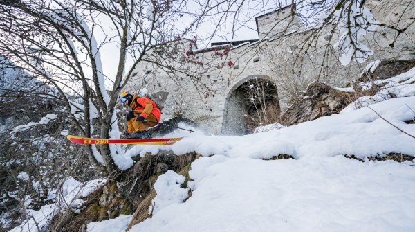 Freeskier Markus Eder during the shooting of his film "The Ultimate Run".