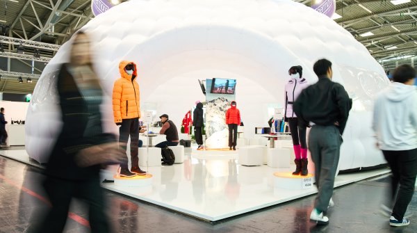 People in front of exhibition area, shopping