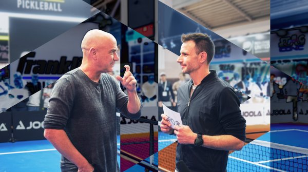 Andre Agassi and Chris Beaufils during an interview