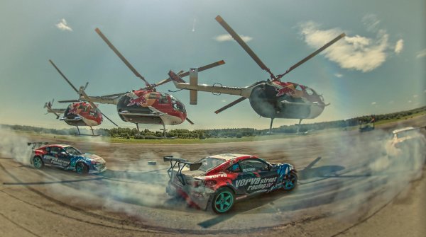 Und Action! Red Bull steht für spektakulären Sport, wie hier beim „Red Bull Heli Drifting” 2015