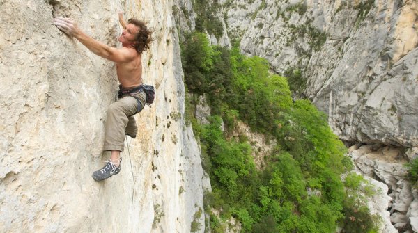 On the road across the world: Here, Stefan Glowacz climbs France’s Gorges Du Verdon.