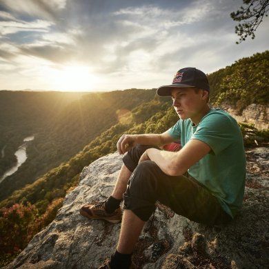 Alex Megos in New River Gorge National River in the United States.