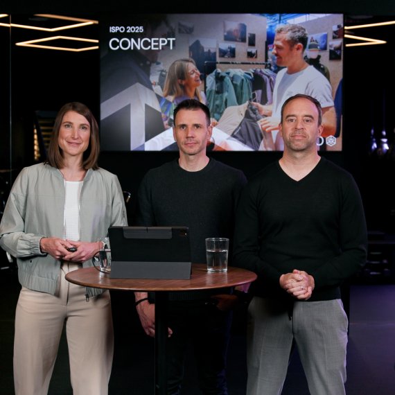 Three people, Lena Haushofer, Chris Beaufils & Christoph Rapp from ISPO present the new ISPO 2025 concept