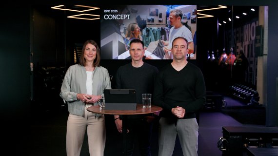 Three people, Lena Haushofer, Chris Beaufils & Christoph Rapp from ISPO present the new ISPO 2025 concept
