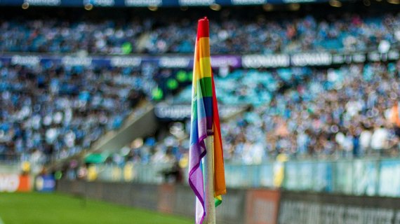 Rainbow flag as corner flag in soccer stadium