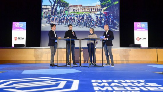 Thomas Rohregger (LIDL), Heide Sahl (BORA) and Moritz Breuer (Volkswagen Group) at the SPORT BRAND MEDIA talk at ISPO 2024.