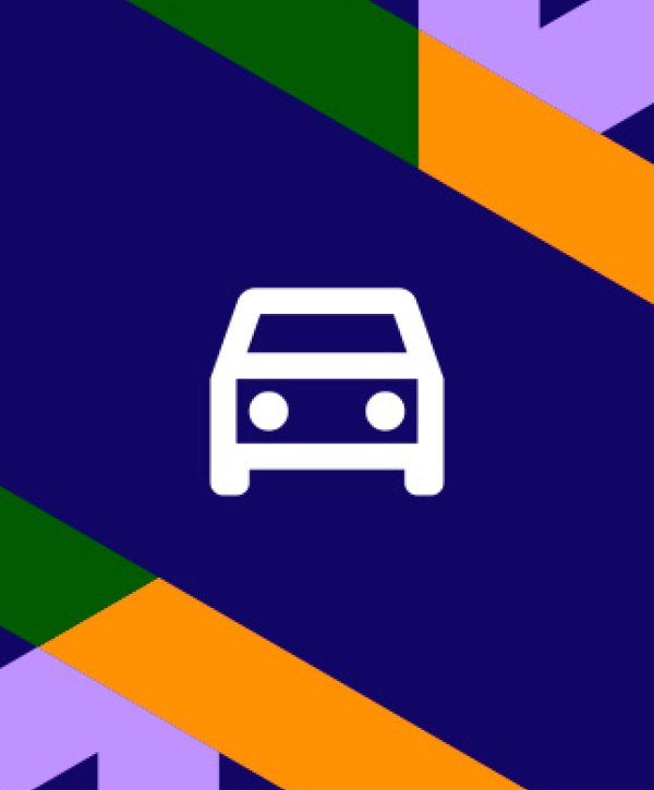 Auto Icon auf blauem Hintergrund mit ISPO Pattern