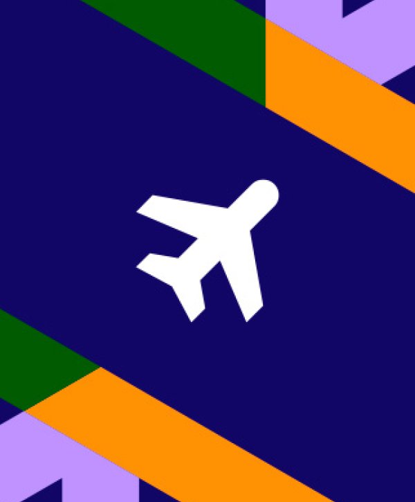 Flugzeug Icon auf blauem Hintergrund mit ISPO Pattern