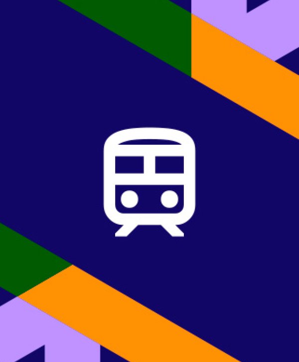 Zug Icon auf blauem Hintergrund mit ISPO Pattern