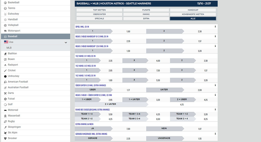 Baseball Wetten auf der HAPPYBET Webseite.