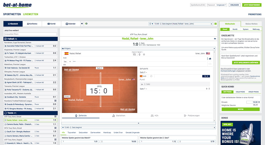 Die Live Wetten auf der Homepage von bet-at-home