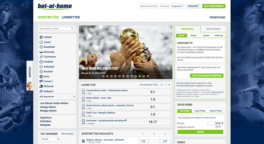 Die bet-at-home Webseite mit dem Sportwetten Angebot