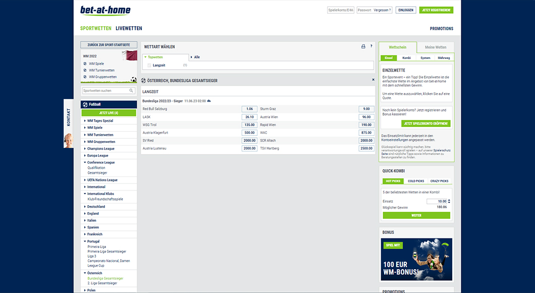 Österreichische Bundesliga Wetten auf der bet-at-home Homepage.