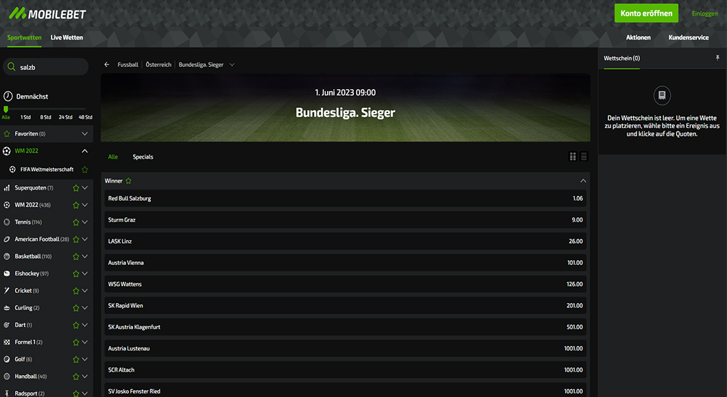 Bundesliga Österreich Wetten auf der Mobilebet Homepage.
