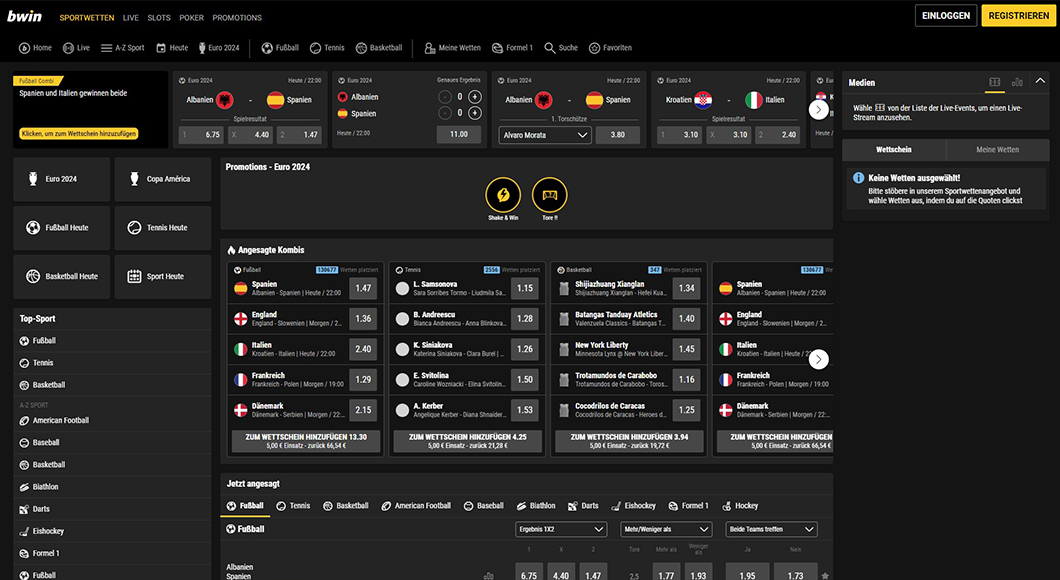 Die Homepage von bwin.