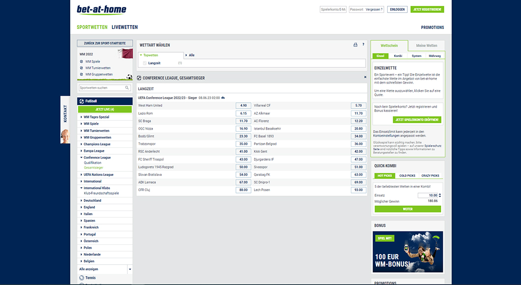 Europa Conference League Wetten auf der bet-at-home Homepage.
