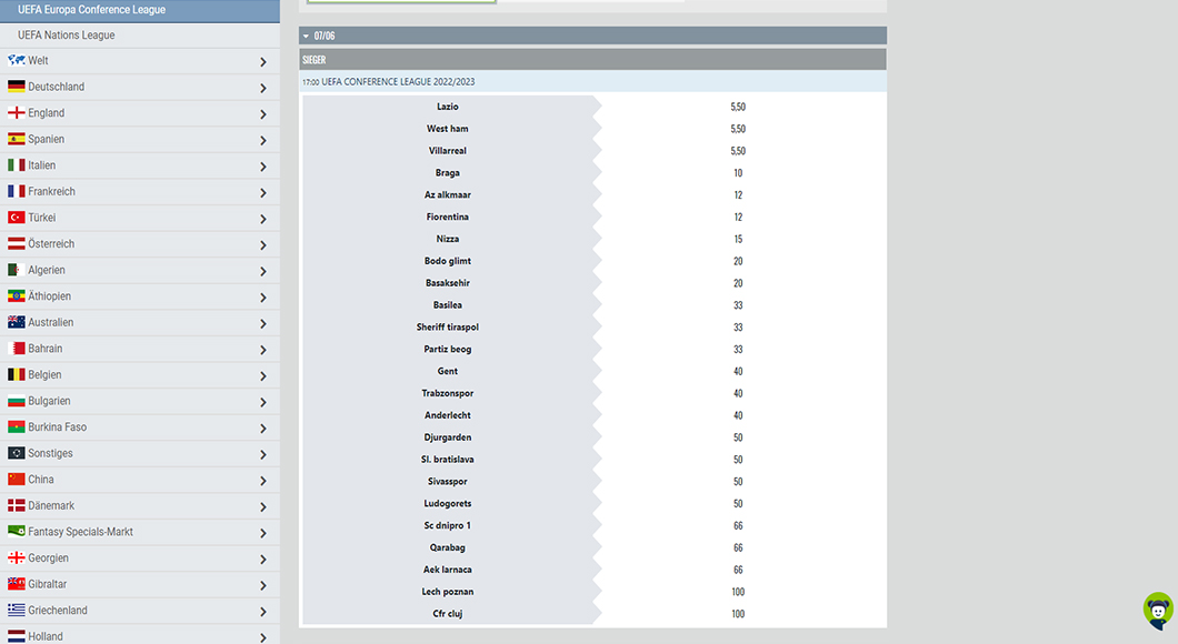 Europa Conference League Wetten auf der HAPPYBET Homepage.