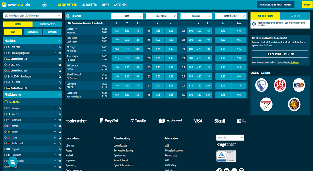 Europa Conference League Wetten auf der sportwetten.de Homepage.