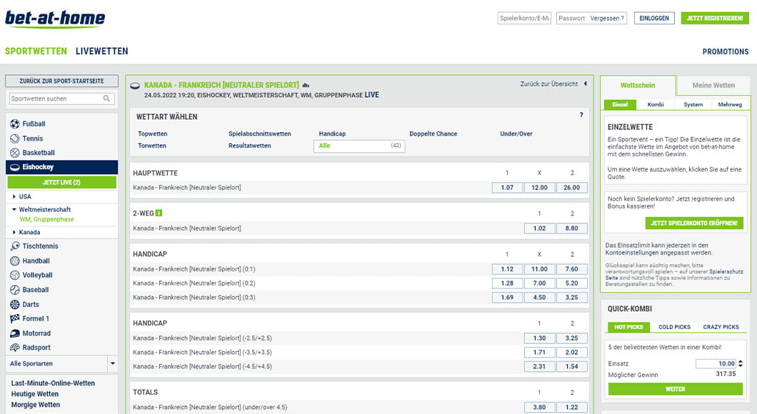 Eishockey Wetten auf der bet-at-home Webseite.