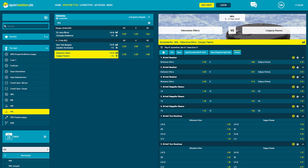 Eishockey Wetten auf der sportwetten.de Webseite.