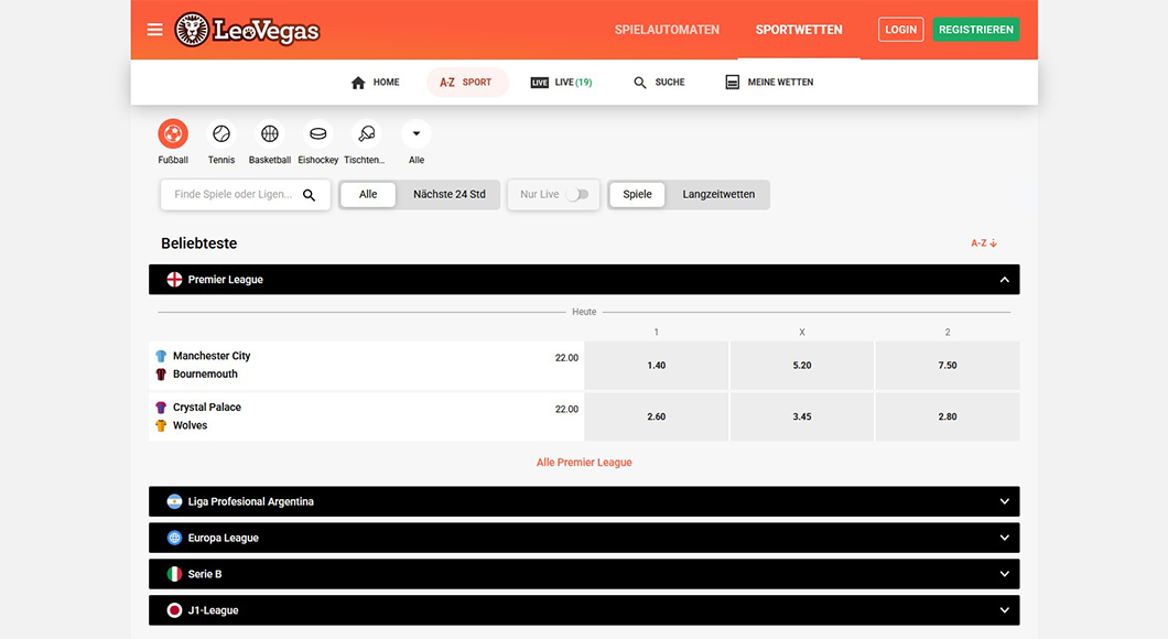 Die Homepage von LeoVegas