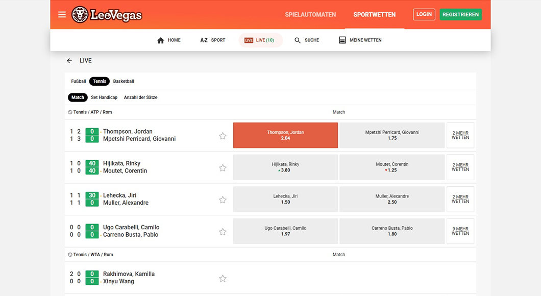 Die Live Wetten auf der Homepage von LeoVegas