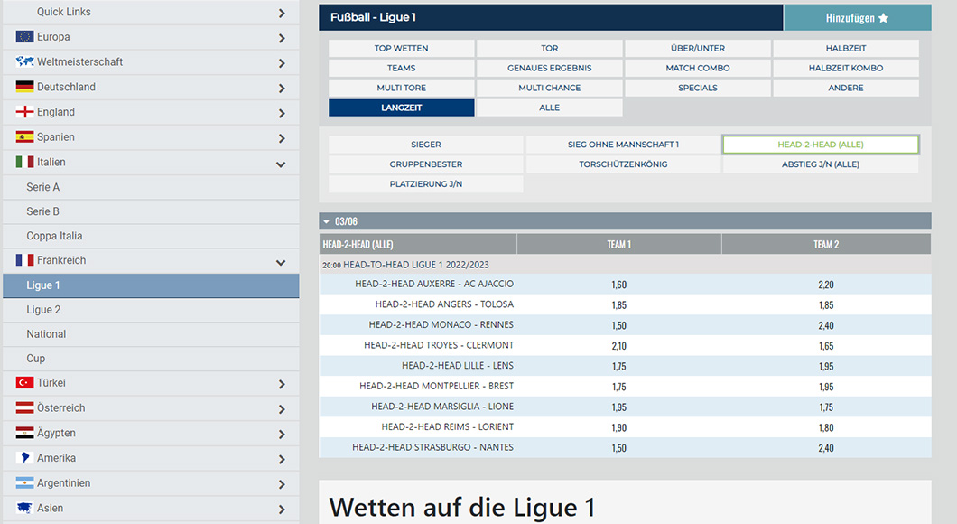 Ligue 1 Wetten auf der HAPPYBET Homepage.