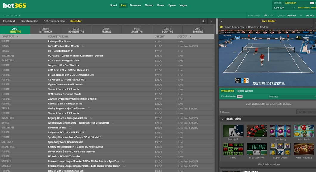 Tennis Live Streams von bet365