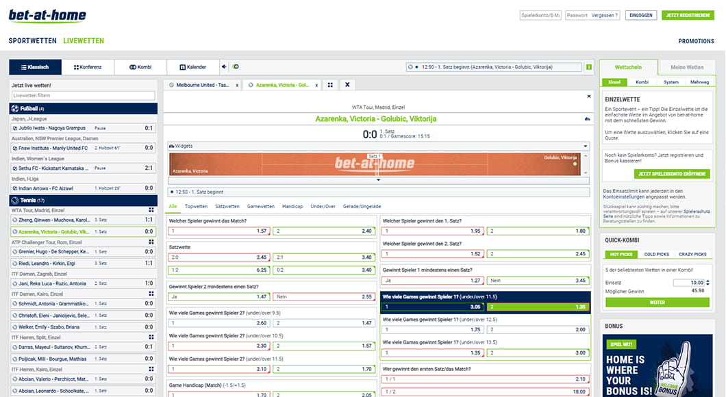 Live Wetten auf der bet-at-home Webseite.