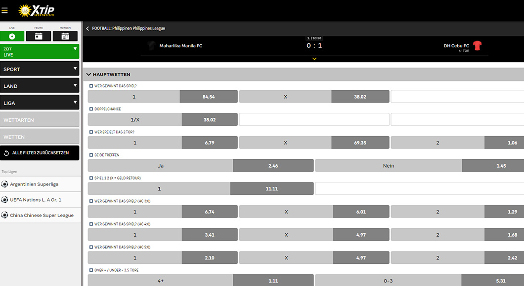 Die Live Wetten auf der Homepage von Merkur Sports (XTiP)
