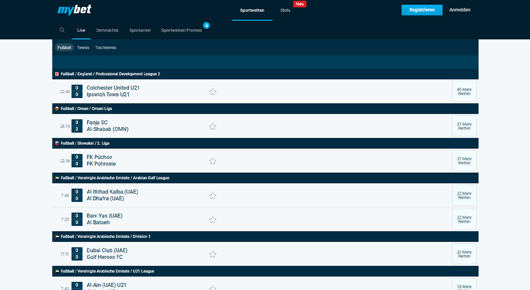 Die Live Wetten auf der Homepage von mybet