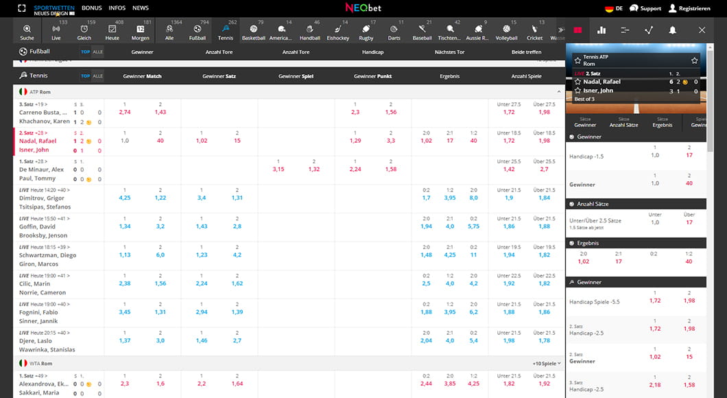 Die Live Wetten auf der Homepage von NEO.bet