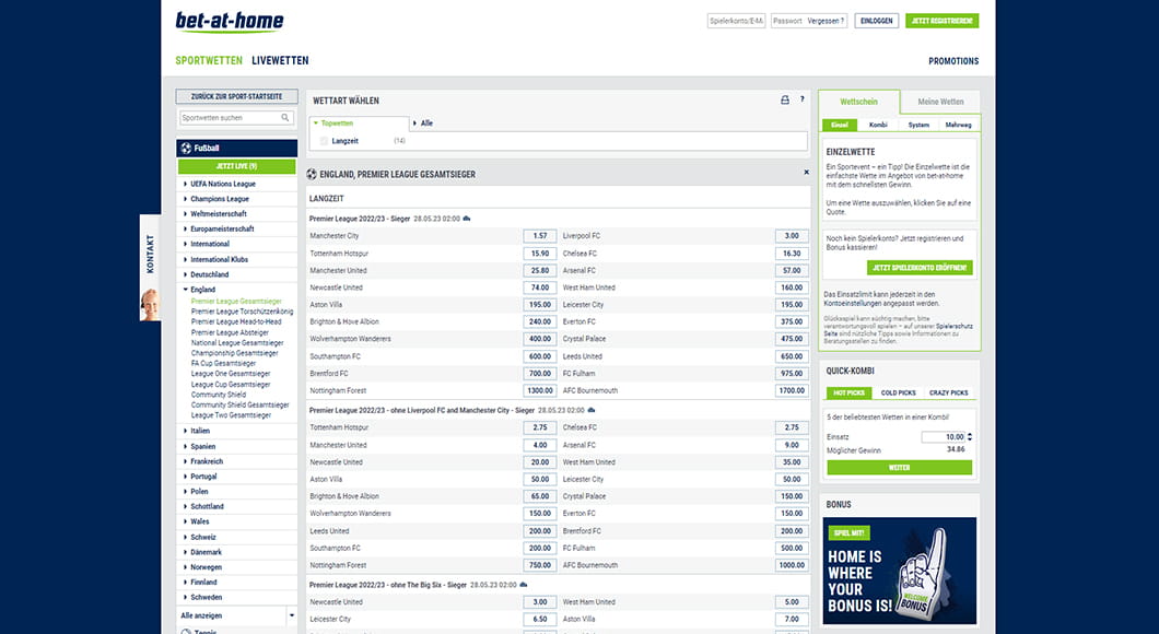 Premier League Wetten auf der bet-at-home Homepage.