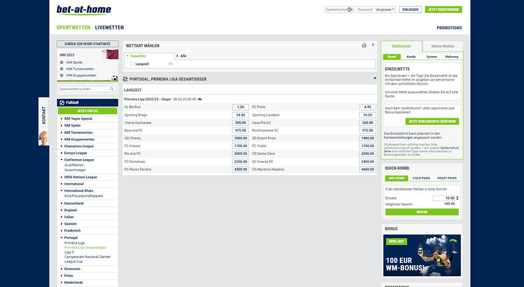 Primeira Liga Wetten auf der bet-at-home Homepage.